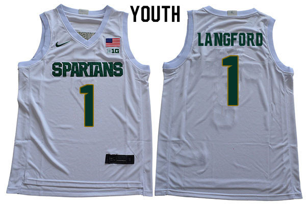 Youth Michigan State Spartans #1 Joshua Langford NCAA Nike Authentic White 2020 College Stitched Basketball Jersey BC41Q62RG